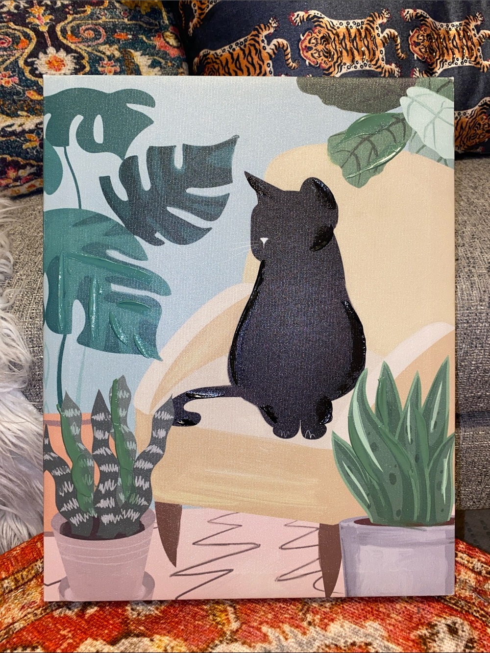 Black Cat Botanical Canvas Wall Art